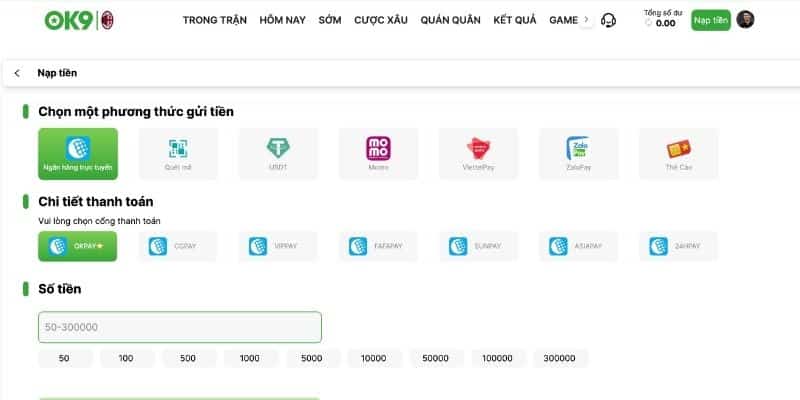 Chọn đầy đủ thông tin để thực hiện giao dịch