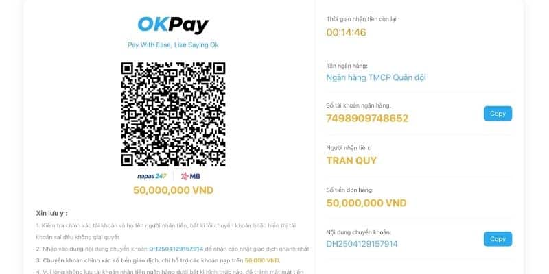 Mã hệ thống cung cấp sẽ kéo dài khoảng 15 phút kể từ khi tạo.